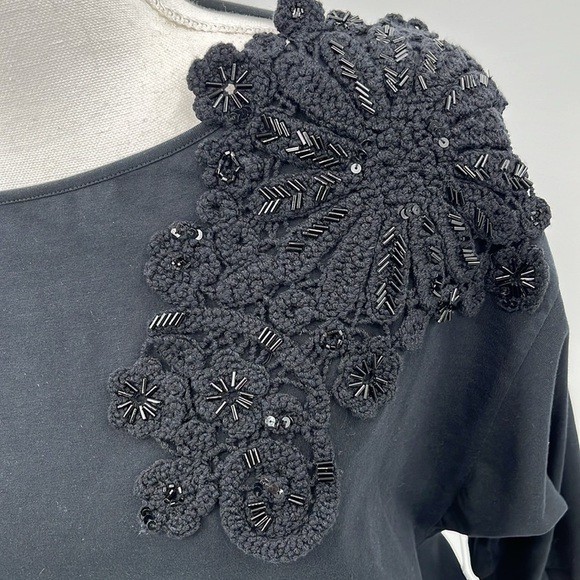 Anteprima Macrame & Beads Long Sleeve Knit Top in Black - Size Small - Picture 3 of 10